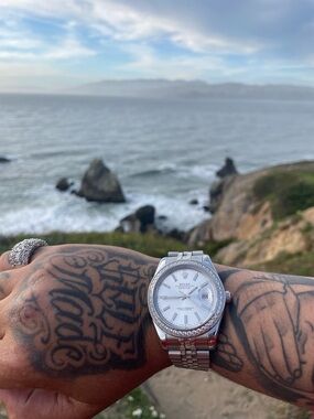 Moissanite ring / Silver Watch with sliver Dial and Diamond Bezel